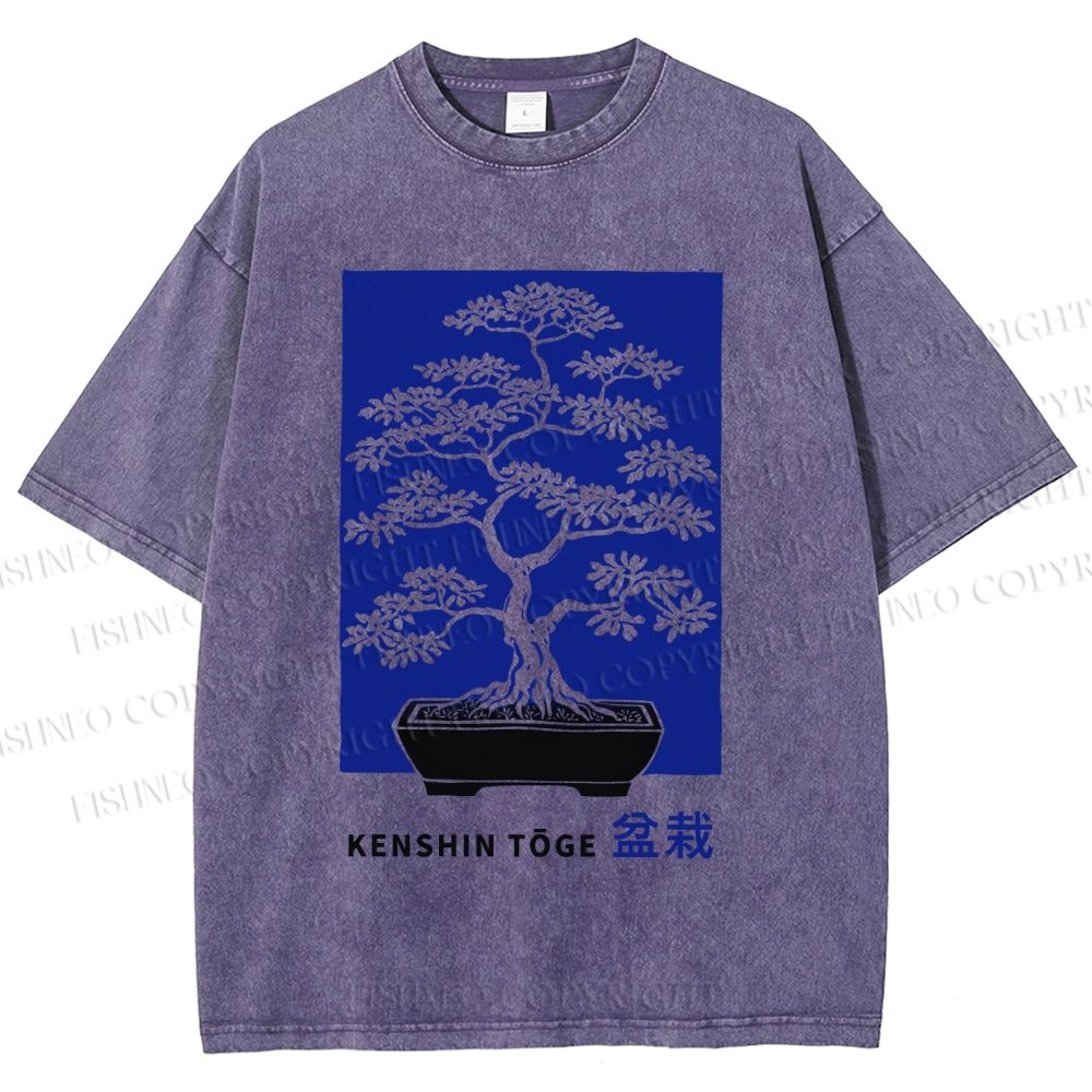 Unisex Vintage Japanese Art Potted Plant Printed Washed Tee