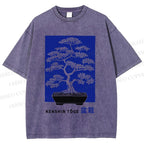 Unisex Vintage Japanese Art Potted Plant Printed Washed Tee