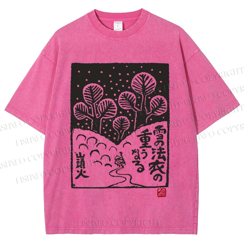 Unisex Vintage Japanese Snowing Graffiti Printed Washed Tee