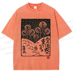 Unisex Vintage Japanese Snowing Graffiti Printed Washed Tee