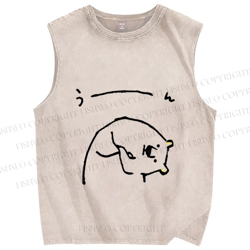 Unisex Cute Bear Graffiti Printed Washed Tank Top