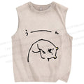 Unisex Cute Bear Graffiti Printed Washed Tank Top