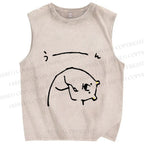 Unisex Cute Bear Graffiti Printed Washed Tank Top