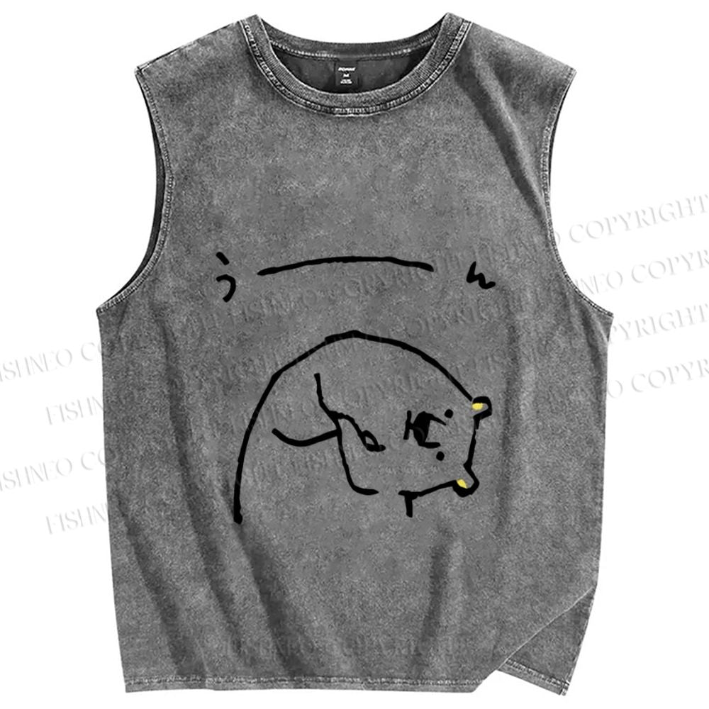 Unisex Cute Bear Graffiti Printed Washed Tank Top