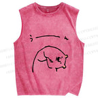 Unisex Cute Bear Graffiti Printed Washed Tank Top