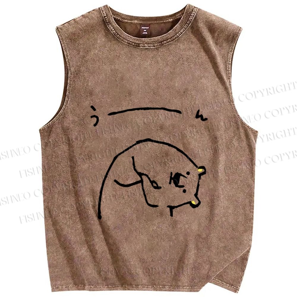 Unisex Cute Bear Graffiti Printed Washed Tank Top