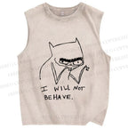 Unisex I Will Not Behave Silly Cat Printed Washed Tank Top