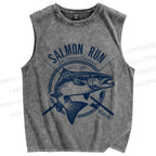 Unisex Salmon Run Sardine Fish Printed Washed Tank Top