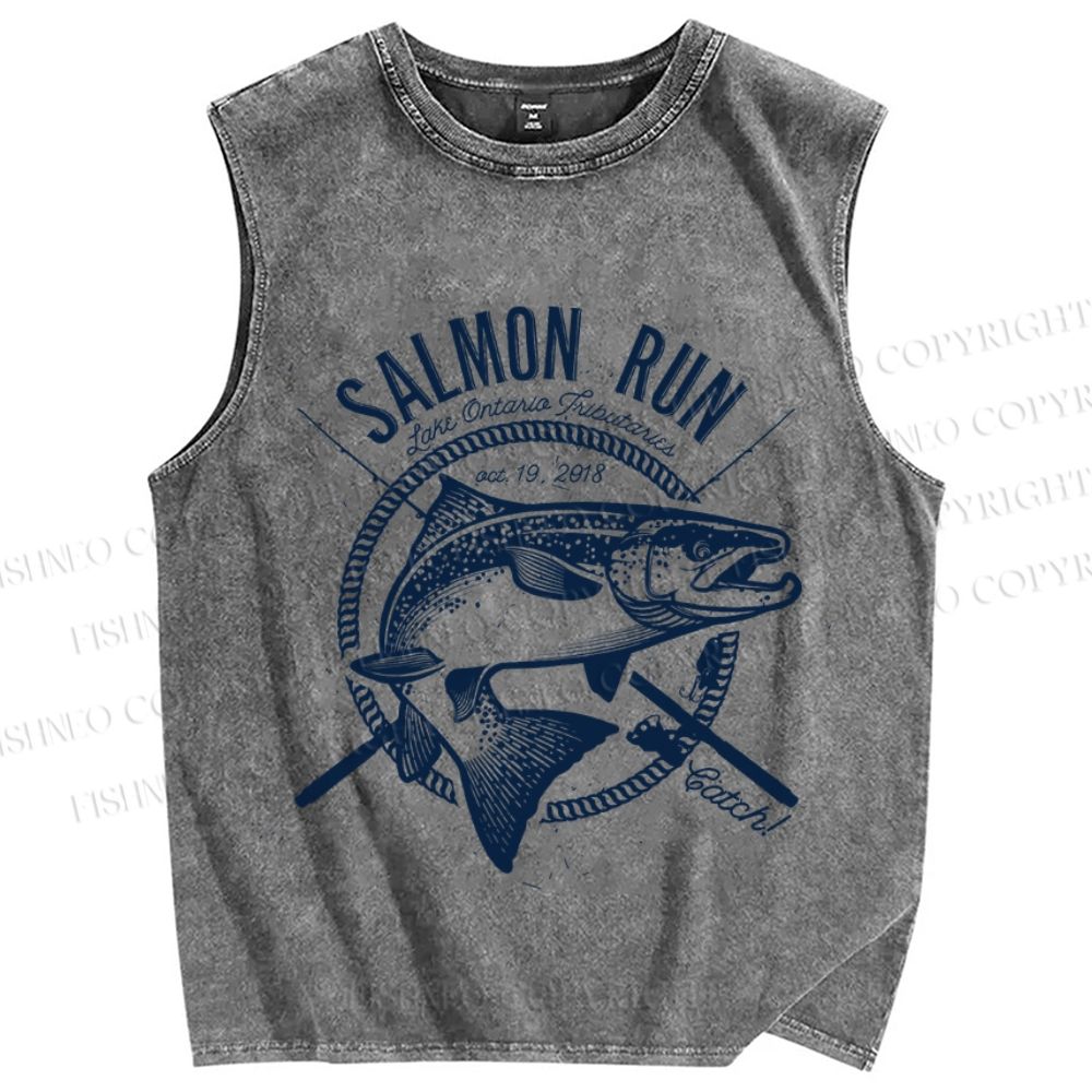 Unisex Salmon Run Sardine Fish Printed Washed Tank Top