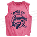 Unisex Salmon Run Sardine Fish Printed Washed Tank Top