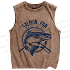 Unisex Salmon Run Sardine Fish Printed Washed Tank Top