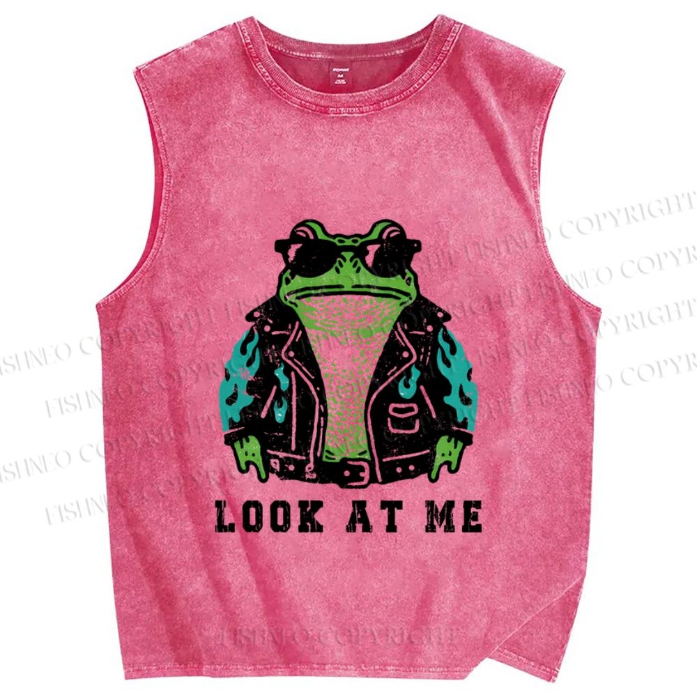Unisex Look At Me Vintage Frog Printed Washed Tank Top