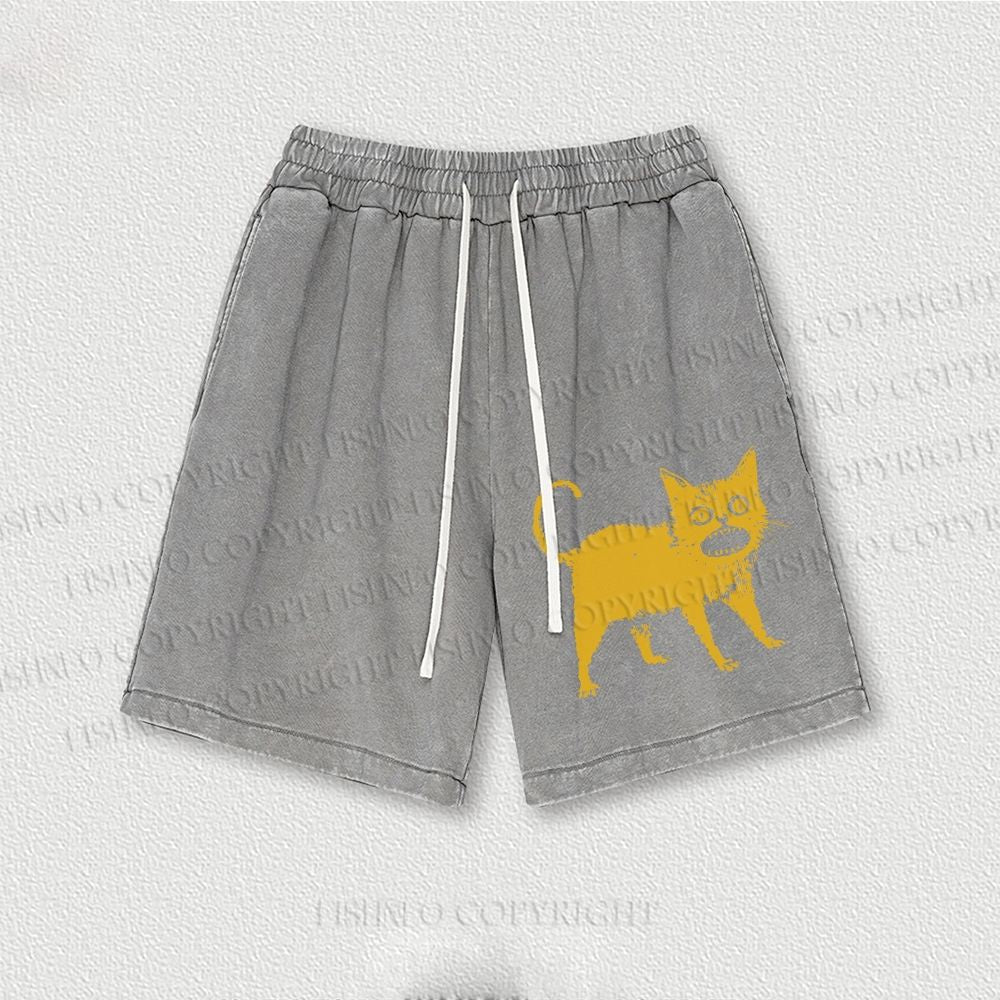 Horrible Japanese Cat Vintage Washed Vintage Shorts