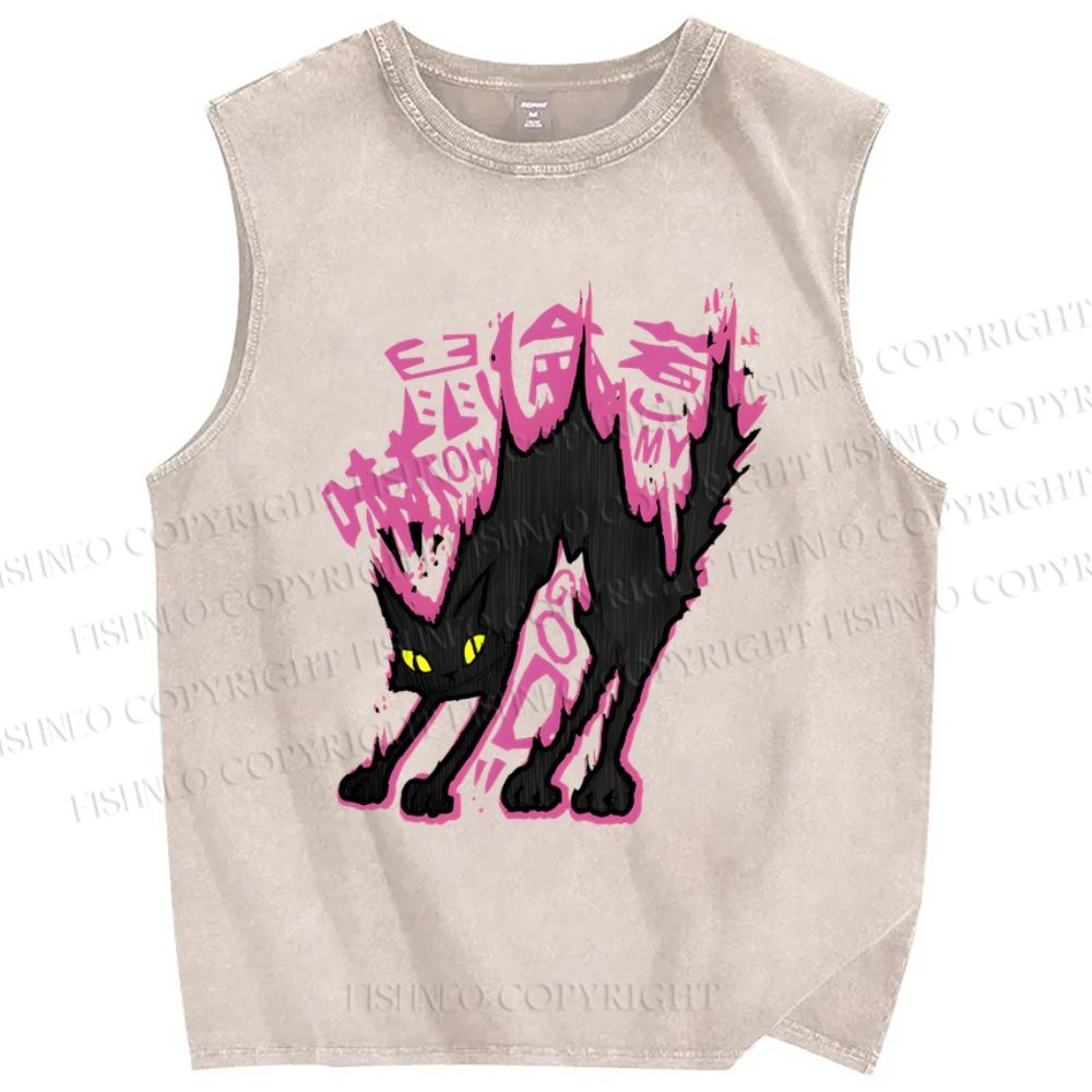 Unisex Cat Printed Washed Tank Top