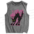 Unisex Cat Printed Washed Tank Top