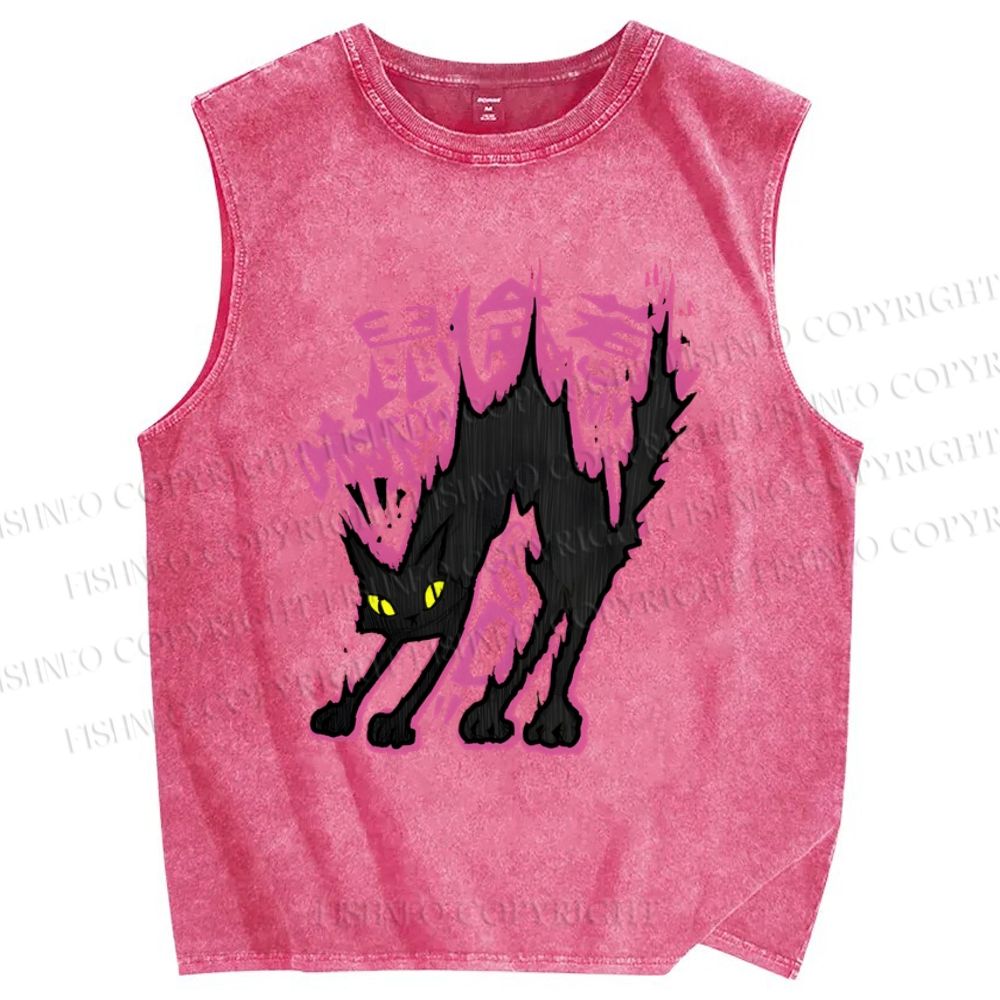 Unisex Cat Printed Washed Tank Top