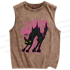 Unisex Cat Printed Washed Tank Top