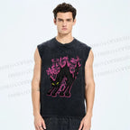 Unisex Cat Printed Washed Tank Top
