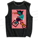 Unisex Cycling Cat Printed Washed Tank Top