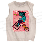 Unisex Cycling Cat Printed Washed Tank Top