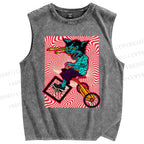 Unisex Cycling Cat Printed Washed Tank Top
