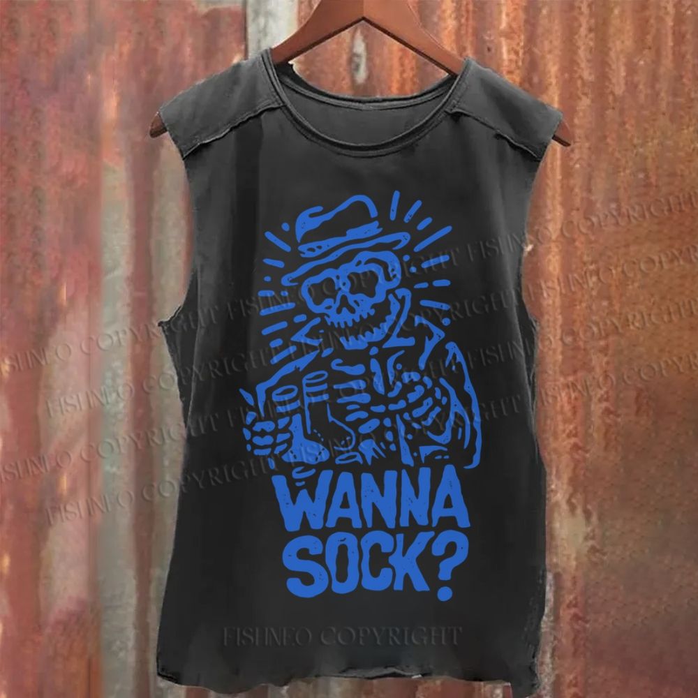 Vintage Skull Wanna A Sock Washed Tank Top