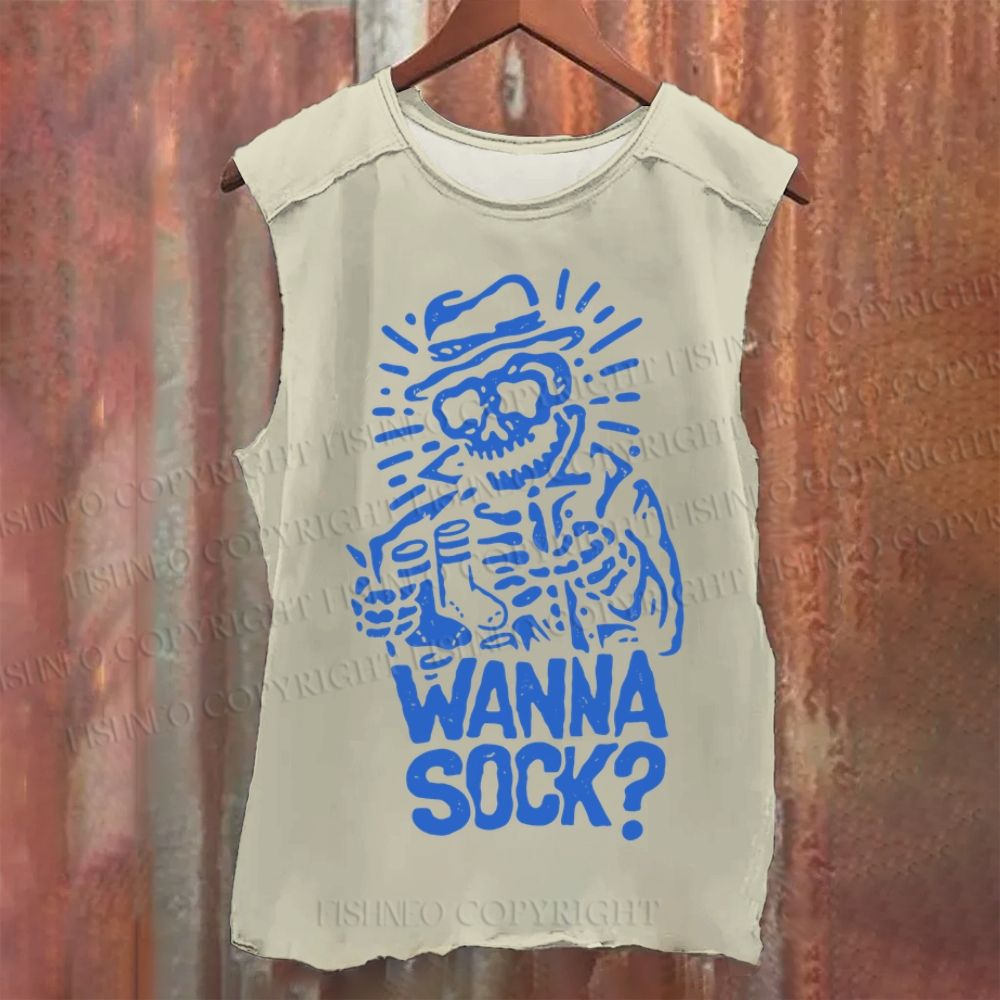 Vintage Skull Wanna A Sock Washed Tank Top