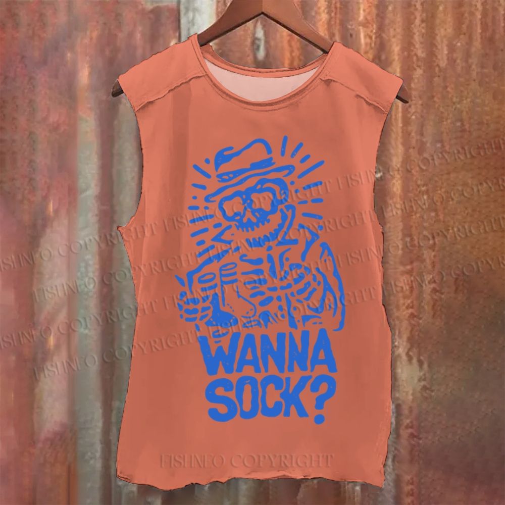 Vintage Skull Wanna A Sock Washed Tank Top