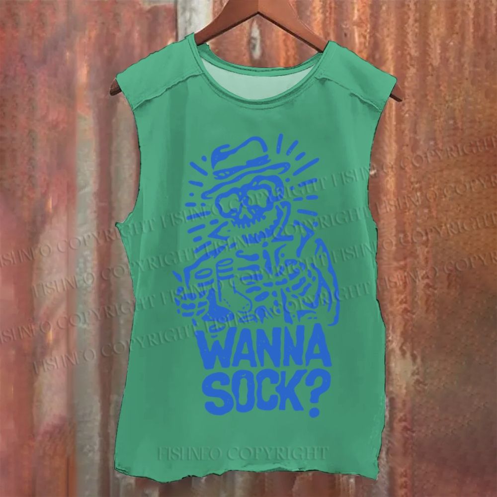 Vintage Skull Wanna A Sock Washed Tank Top