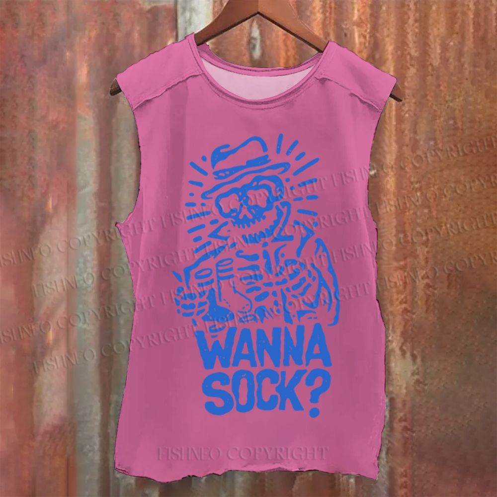 Vintage Skull Wanna A Sock Washed Tank Top