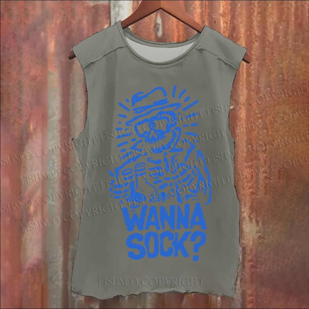 Vintage Skull Wanna A Sock Washed Tank Top