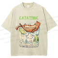 Unisex Chilling Cat Get Drunk Catatobic Printed Washed Tee
