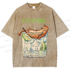 Unisex Chilling Cat Get Drunk Catatobic Printed Washed Tee
