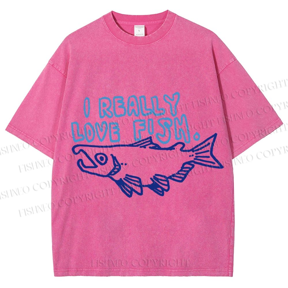 Unisex Vintage I Really Love Fish Sardine Printed Washed Tee