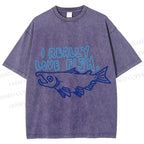 Unisex Vintage I Really Love Fish Sardine Printed Washed Tee