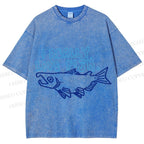 Unisex Vintage I Really Love Fish Sardine Printed Washed Tee