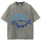 Unisex Vintage I Really Love Fish Sardine Printed Washed Tee