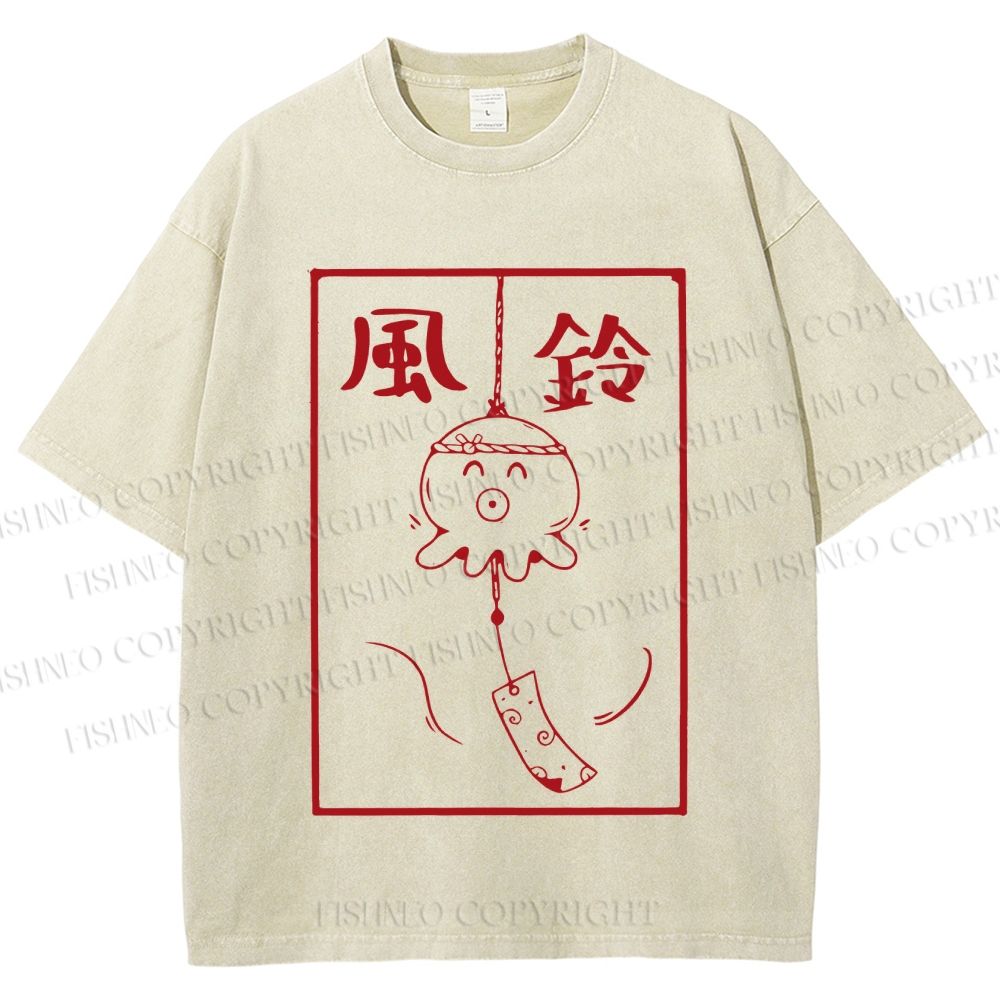 Unisex Octopus Wind Chimes Printed Washed Tee