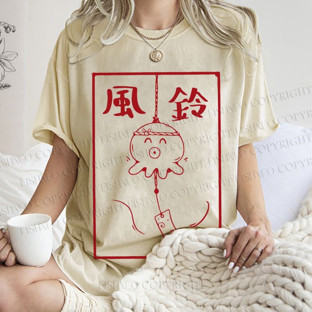 Unisex Octopus Wind Chimes Printed Washed Tee