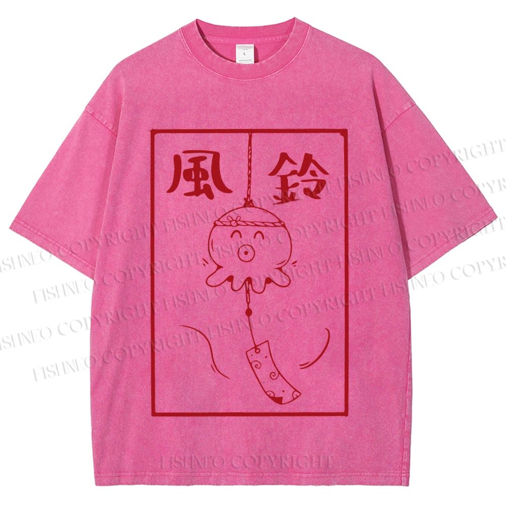 Unisex Octopus Wind Chimes Printed Washed Tee