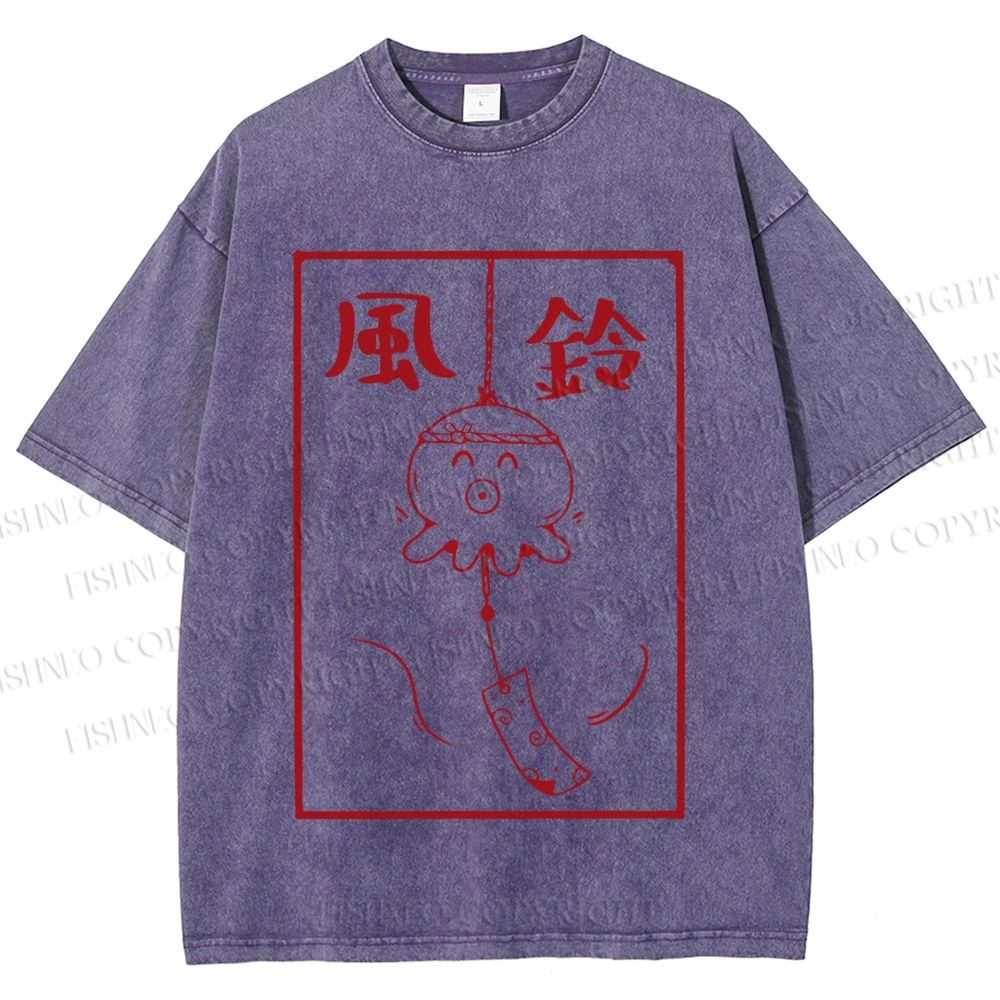 Unisex Octopus Wind Chimes Printed Washed Tee