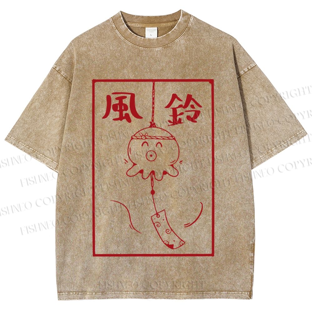 Unisex Octopus Wind Chimes Printed Washed Tee
