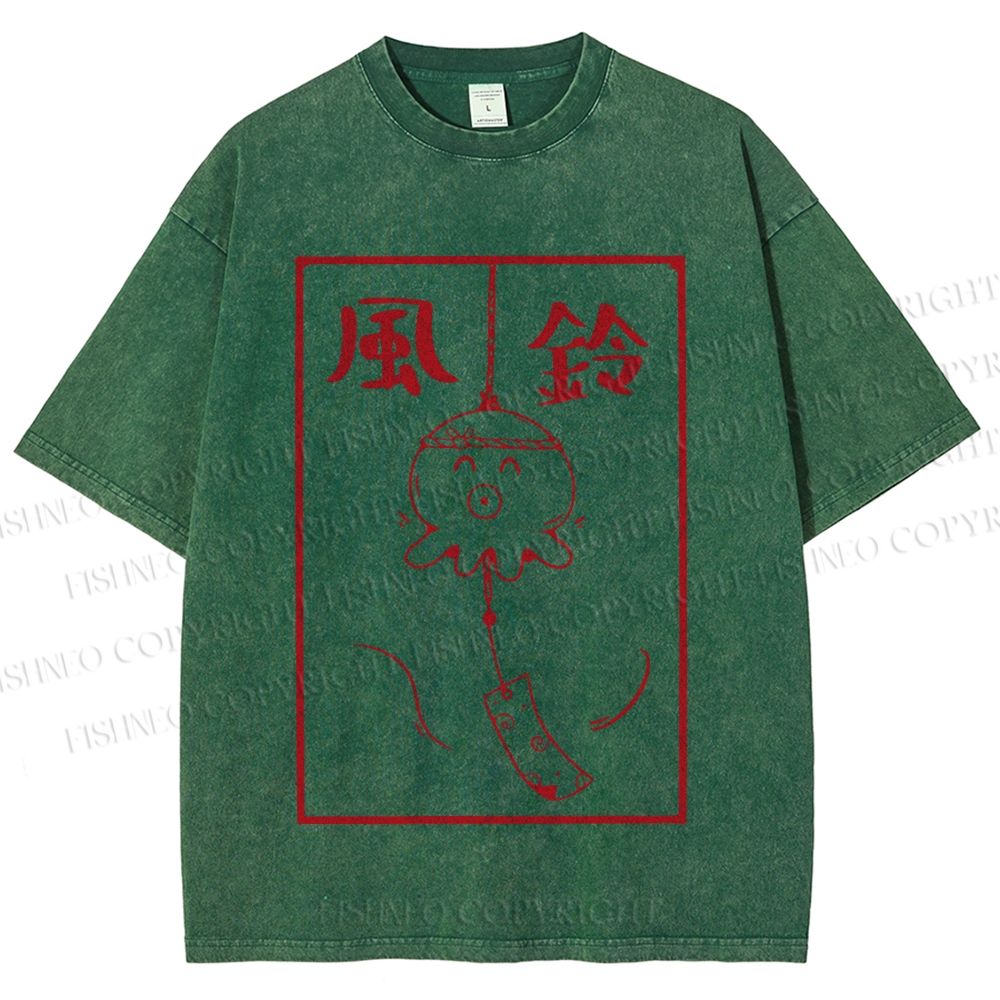 Unisex Octopus Wind Chimes Printed Washed Tee