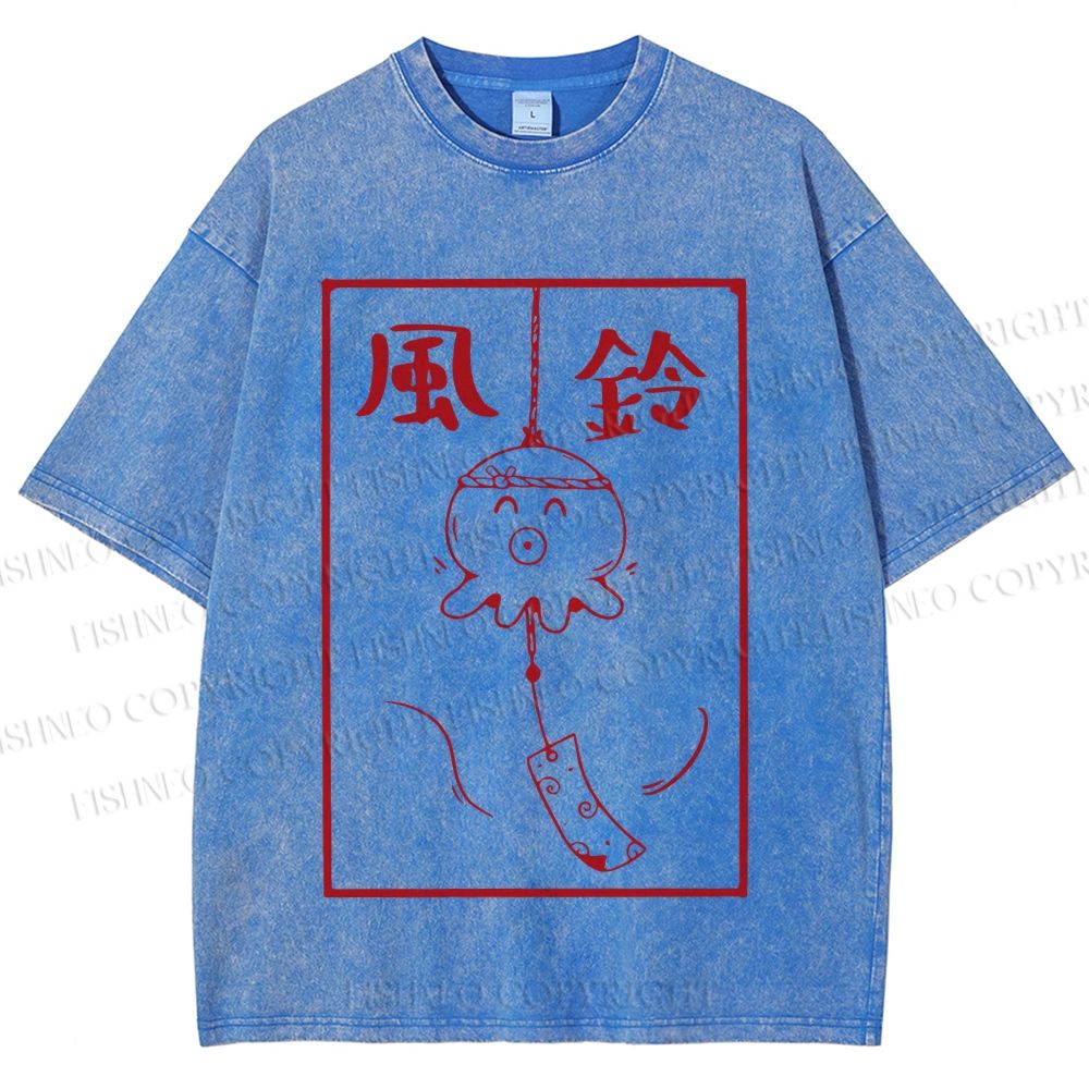 Unisex Octopus Wind Chimes Printed Washed Tee