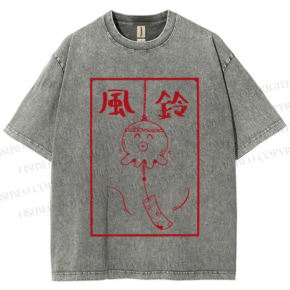 Unisex Octopus Wind Chimes Printed Washed Tee