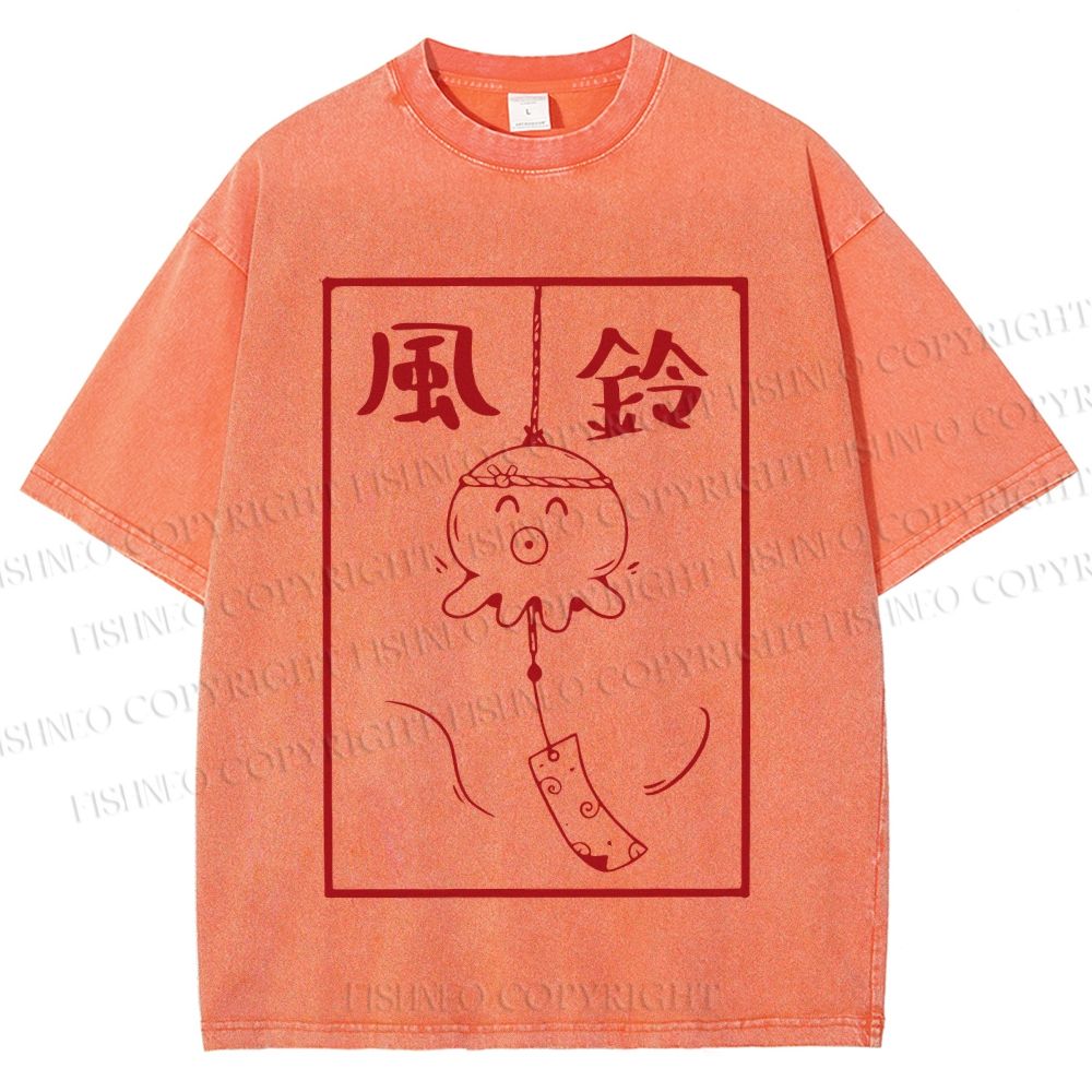 Unisex Octopus Wind Chimes Printed Washed Tee