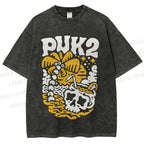 Unisex Vintage Skull On The Beach Printed Washed Tee