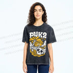 Unisex Vintage Skull On The Beach Printed Washed Tee