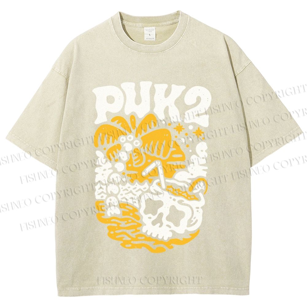 Unisex Vintage Skull On The Beach Printed Washed Tee