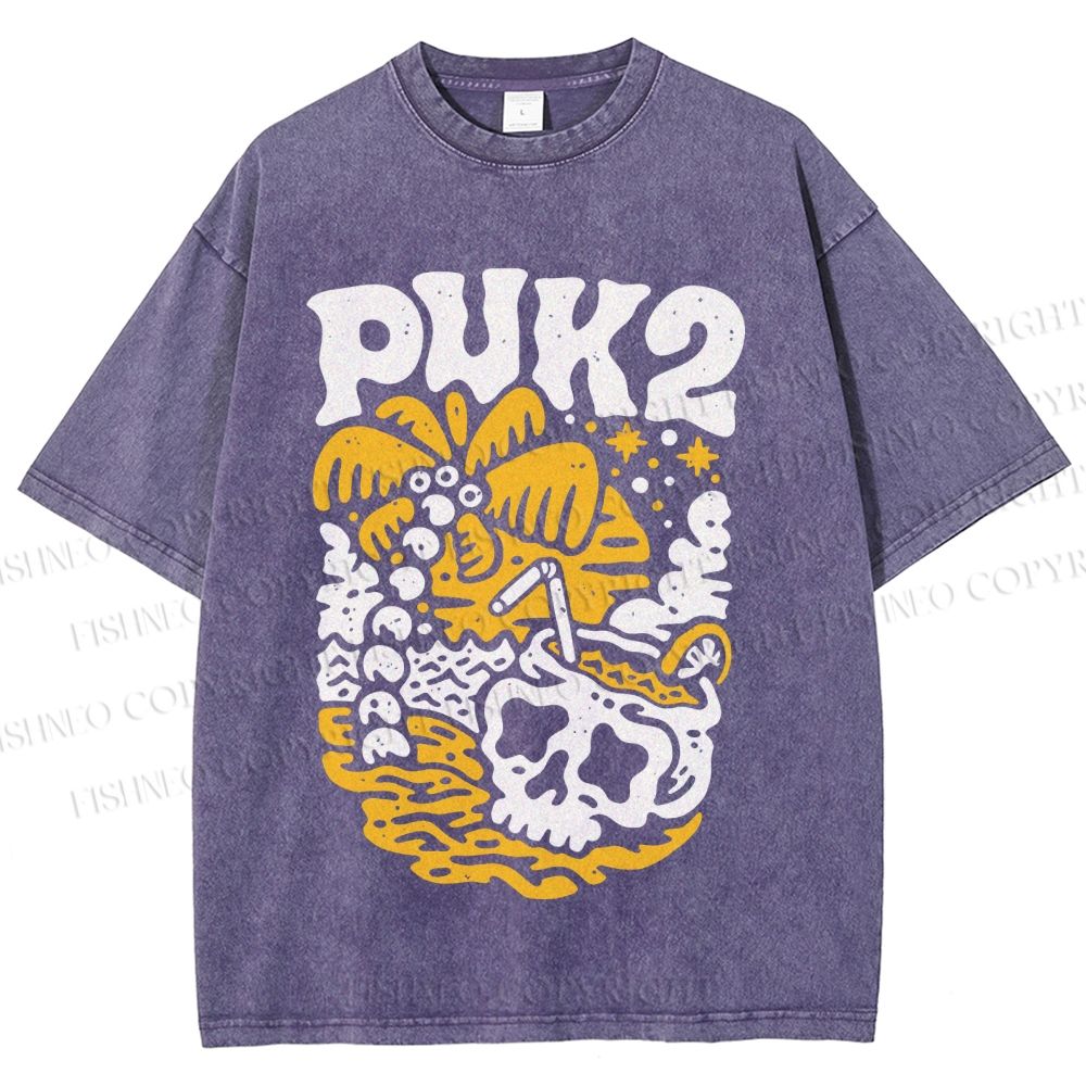 Unisex Vintage Skull On The Beach Printed Washed Tee